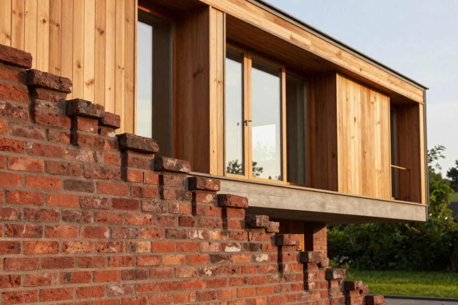Elewacja z cegły i drewna