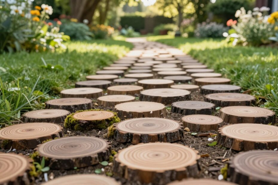 Ścieżka z plastrów drewna