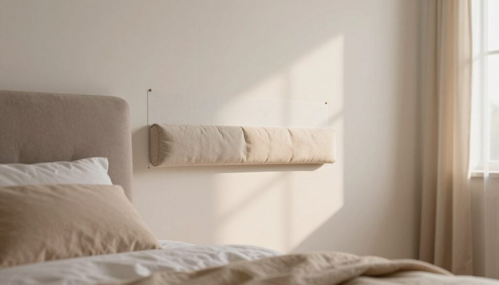 A cozy bedroom scene featuring a beautifully secured wall beside a bed, showcasing various protective solutions. In the foreground, a stylish bed with a neutral-colored headboard and soft bedding. The middle section highlights innovative wall protection ideas like decorative wall panels, adhesive vinyl coverings, and a cushioned wall strip in a light, welcoming color palette. The background reveals warm, natural light streaming through a window, creating a soothing atmosphere. The overall mood is inviting and practical, demonstrating how to maintain a clean wall without extensive renovation. Use a soft focus lens effect to enhance the cozy feel, ensuring that the details of the wall protection solutions are clear and visually appealing. A cozy bedroom scene featuring a beautifully secured wall beside a bed, showcasing various protective solutions. In the foreground, a stylish bed with a neutral-colored headboard and soft bedding. The middle section highlights innovative wall protection ideas like decorative wall panels, adhesive vinyl coverings, and a cushioned wall strip in a light, welcoming color palette. The background reveals warm, natural light streaming through a window, creating a soothing atmosphere. The overall mood is inviting and practical, demonstrating how to maintain a clean wall without extensive renovation. Use a soft focus lens effect to enhance the cozy feel, ensuring that the details of the wall protection solutions are clear and visually appealing.