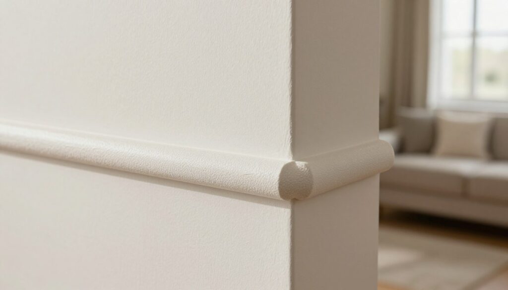 A close-up view of wall corner protectors installed on a well-painted interior wall, showcasing their durability and design. In the foreground, focus on the textured surface of the protectors, highlighting their material and craftsmanship. The middle ground features the neatly painted wall, with soft shadows emphasizing the angles and edges of the corner. In the background, a glimpse of a tidy room is visible, with warm, natural lighting filtering through a nearby window, creating an inviting and secure atmosphere. The angle should be slightly from above to provide a comprehensive view, capturing the essence of protective measures in a practical setting. A close-up view of wall corner protectors installed on a well-painted interior wall, showcasing their durability and design. In the foreground, focus on the textured surface of the protectors, highlighting their material and craftsmanship. The middle ground features the neatly painted wall, with soft shadows emphasizing the angles and edges of the corner. In the background, a glimpse of a tidy room is visible, with warm, natural lighting filtering through a nearby window, creating an inviting and secure atmosphere. The angle should be slightly from above to provide a comprehensive view, capturing the essence of protective measures in a practical setting.